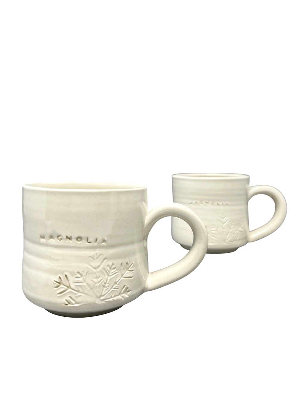 Magnolia Market X Black Oak Art Set of 2 Hand Thrown Ceramic Snowflake Mugs EUC